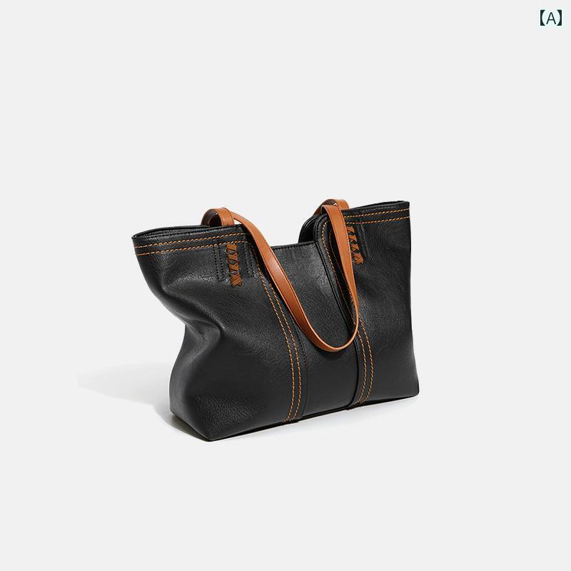 トートバッグ 大きめ ファスナー レディース ショルダー 大容量 通勤 マザー 秋冬 クラシック ファッション レザー PU 黒 白 黄