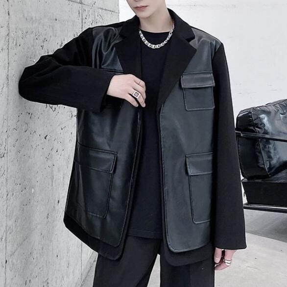 メンズ ジャケット PU カジュアル スーツ 韓国ファッション 厚手 防寒XF12
