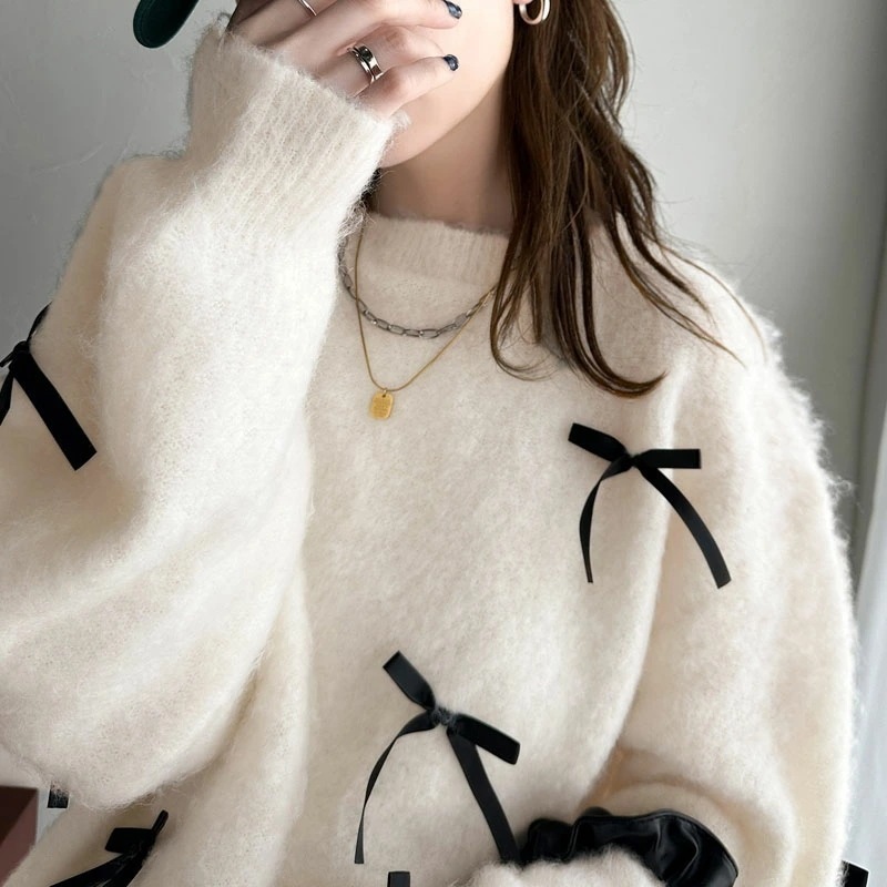 トップス ニット レディース バレエコア リボン シャギー素材 ニットプルオーバー 起毛 ロングシーズン レイヤードコーデ ゆるっと オーバーサイズ 大きいサイズ 5,510円