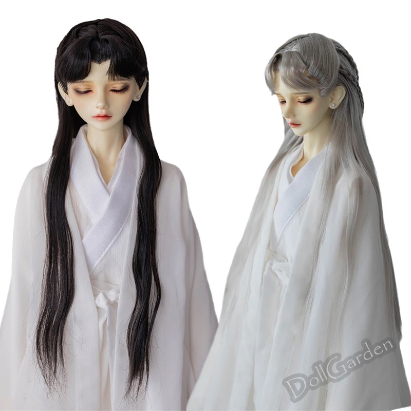 BJD 1/3 1/4 ドールウィッグ ロング 編み入り 手入れ ミルク糸 定型ウィッグ 古風 黒色 白色 銀灰 SD/小顔SD/MSDサイズ球体関節人形用ウィッグ