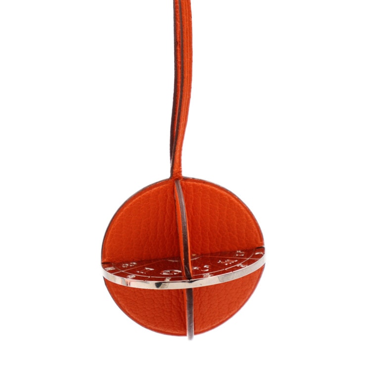 HERMES エルメス ネックレス - カレンカ レザー メタル オレンジ シルバー ペンダント 星座 希少 レア品 本物保証 中古