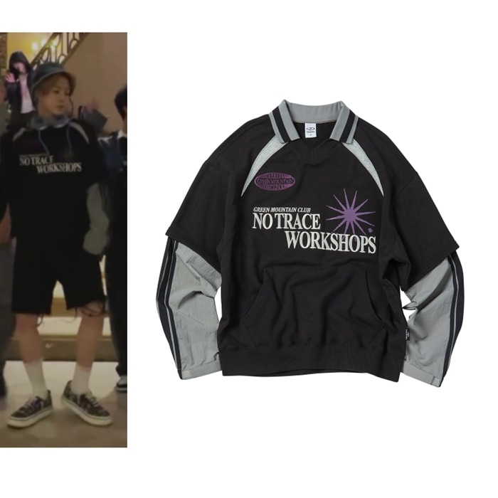 [NCTWISH YUSHI 着用] フラッシュ ナイロン コンビネーション カラード スウェットシャツ ブラック