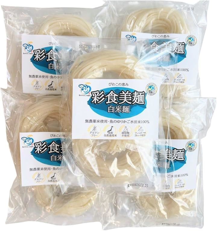麺白米麺 滋賀県産 魚のゆりかご水田米 近江米100％ 農薬不使用 グルテンフリー 小麦不使用 米粉麺 大容量 200gx5袋 (200gx5)