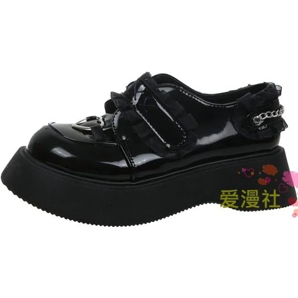ロリータシューズ パンプス レディース おでこシューズ ベルクロ フリル 大人 厚底靴 ゆめかわいい 森ガール 系 ラウンドトゥ