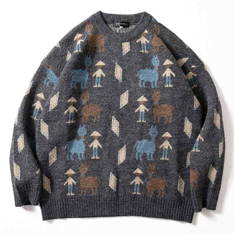 メンズ ファッション 男性用 オシャレ シンプル 大人 かっこいい 大きいサイズ ストリート 紳士服 秋冬 ニット セーター カジュアル ラウンドネックプルオーバー ジャカードセーター