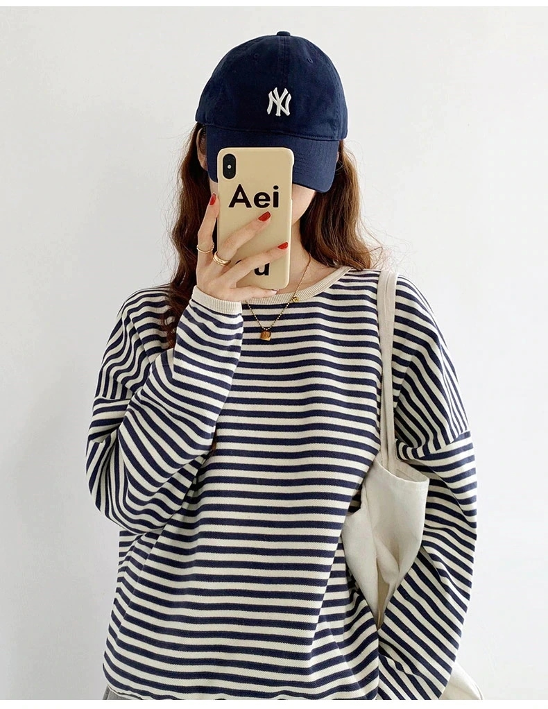 【早秋特偭 メガ割 1+1】 9/14新品秋服均一価! ボーダー トップス 体型カバー レディース メンズ 長袖 Tシャツ