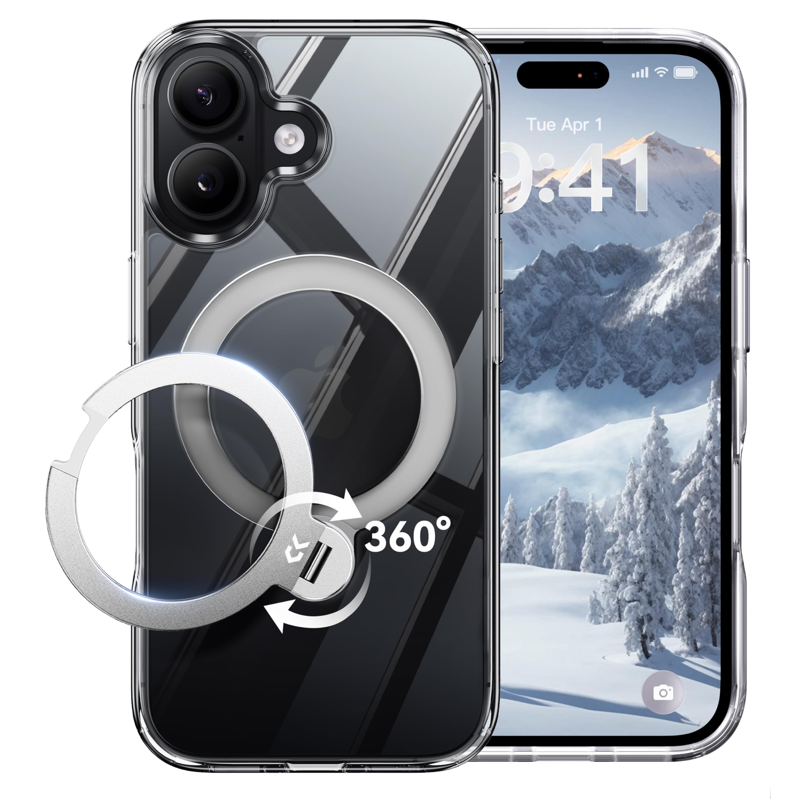 【透き通る上質感定点360回転】CASEKOO iPhone 17 用ケース クリア 耐黄変 横縦両立 角度自在 MagSafe対応 米軍規格保護 耐衝撃 最大25W急速充電対応 フィット感 ラッ