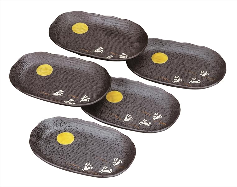 九谷焼いわたや 6.5号楕円皿揃月うさぎ K9-134