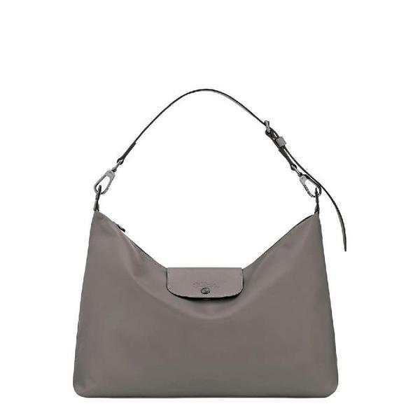 LONGCHAMP グレー レザー ロゴ ショルダーバッグ 10371987P55