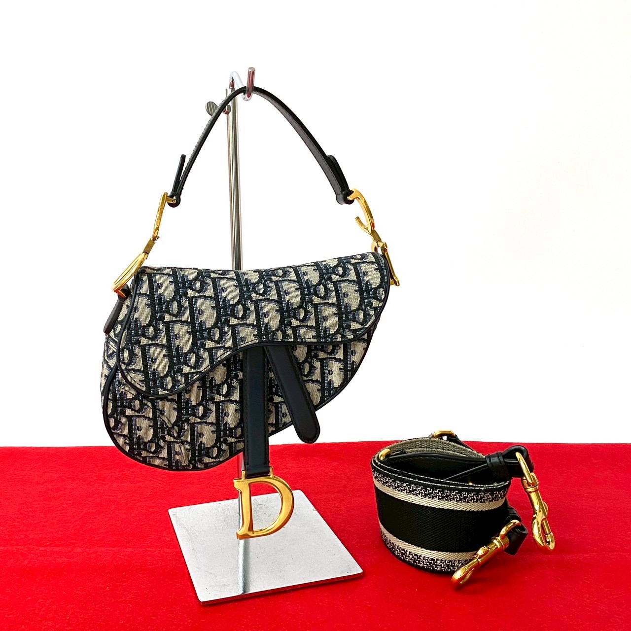 サドルバッグ オブリーク 柄ショルダーバッグ キャンバス レザー ネイビー 64289 209,850円