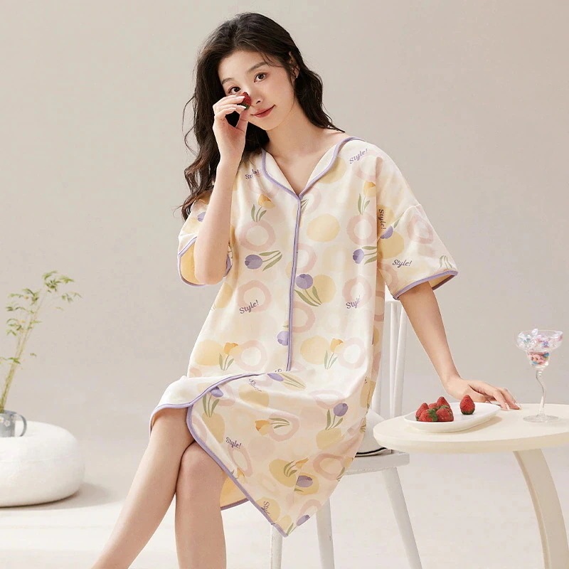 ルームウェアパジャマパジャマ かわいい ナイトウェア ネグリジェ ルームウェア 冷感ルームワンピース 寝巻き 半袖 レディース ゆったり 丸首 響かない!シームレス部屋着 夏