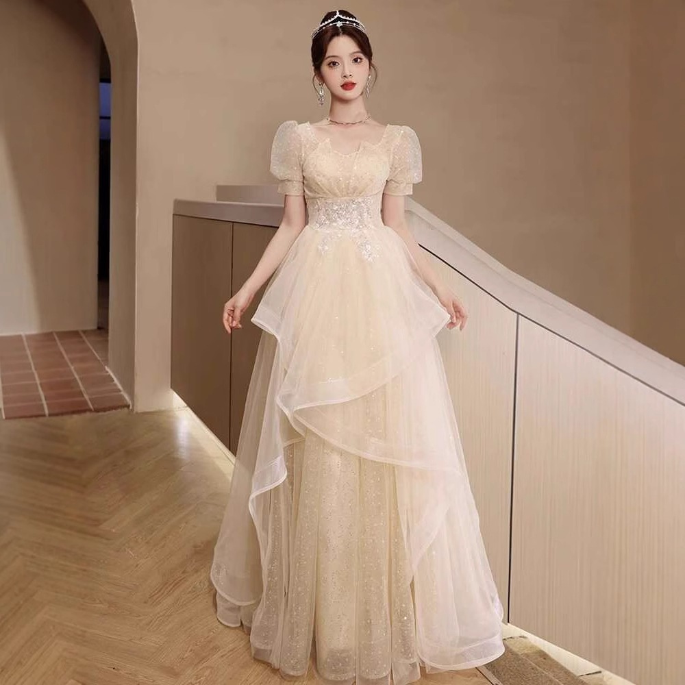 パーティドレスウェディングドレス ワンピース パーティードレス 結婚式二次会 半袖 花嫁ロングドレスお呼ばれ 20代30代 結婚式の誕生日 演奏会 発表会 卒業式 ィードレス