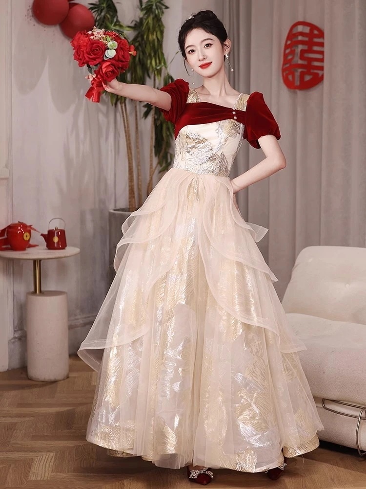 【急速出荷!】エレガントなガウン 新しいフレンチライト ラグジュアリーなガウン 優しいガウンドレス ドレスドレス スーツ パーティードレス ウェディングドレス キャバドレス 結婚式 ドレス