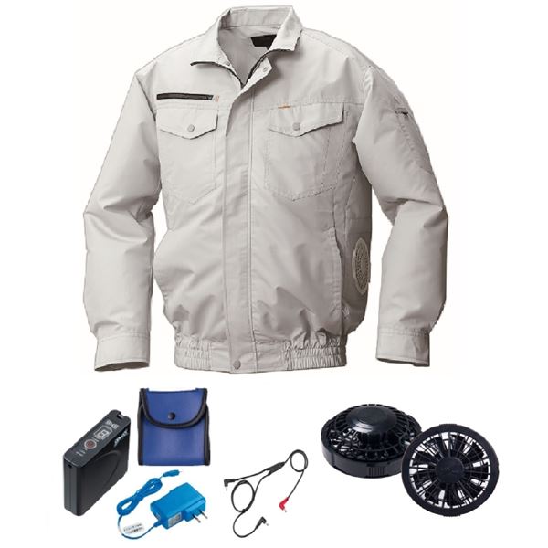 KU92030 空調服 R 綿・ポリ混紡 横ファン FAN2200B・CBB500ロングケーブル・LISUPER1セット シルバー 4L 15,892円