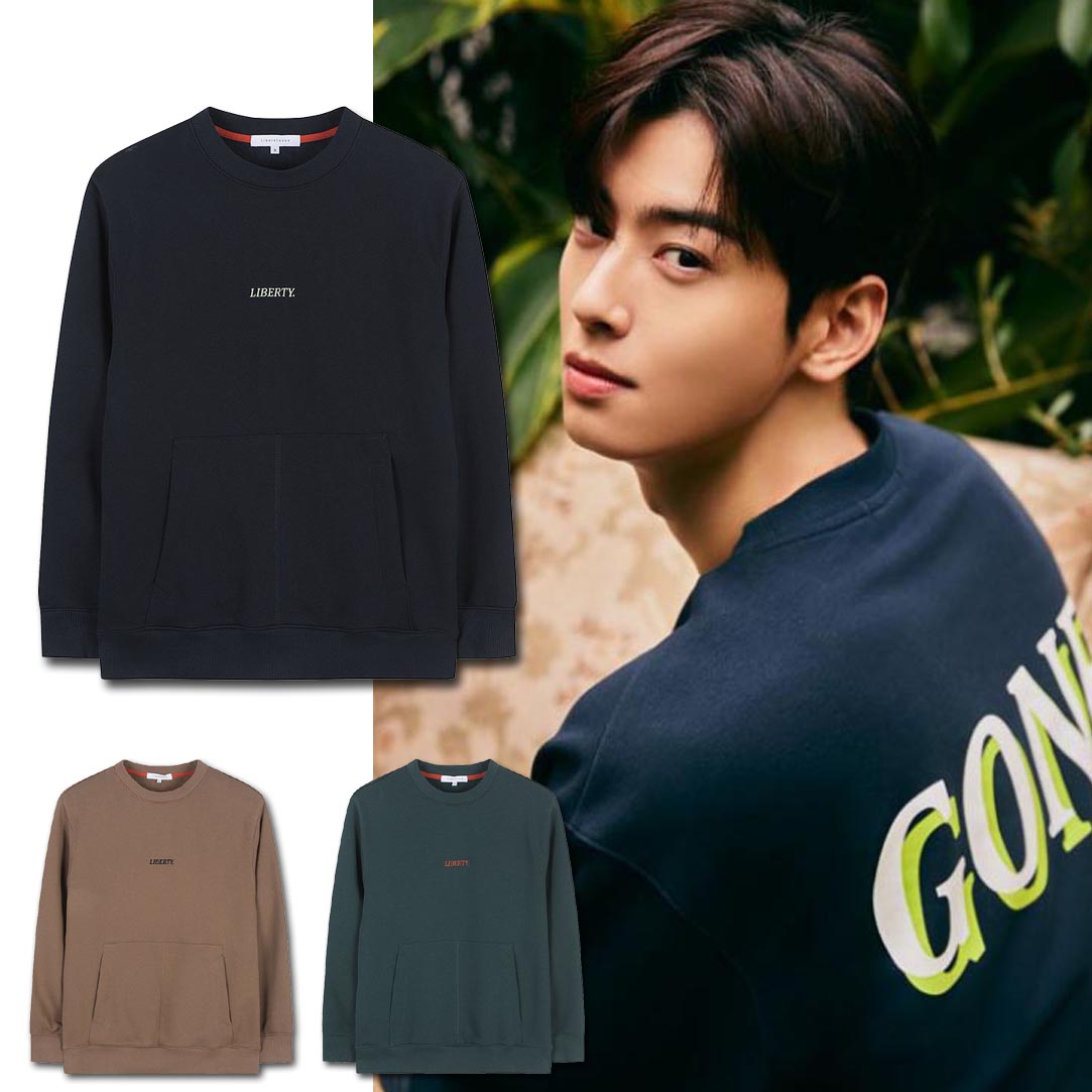 [23SS][チャウヌ着用] セミオーバーフィット ネイビー ゴン ダブルサイド ポケット マンツーマンTシャツLJM41104