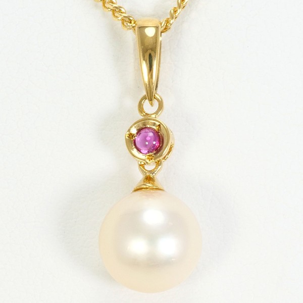 K18 18金 YG ネックレス パール(真珠) ピンクサファイア ジュエリー 中古