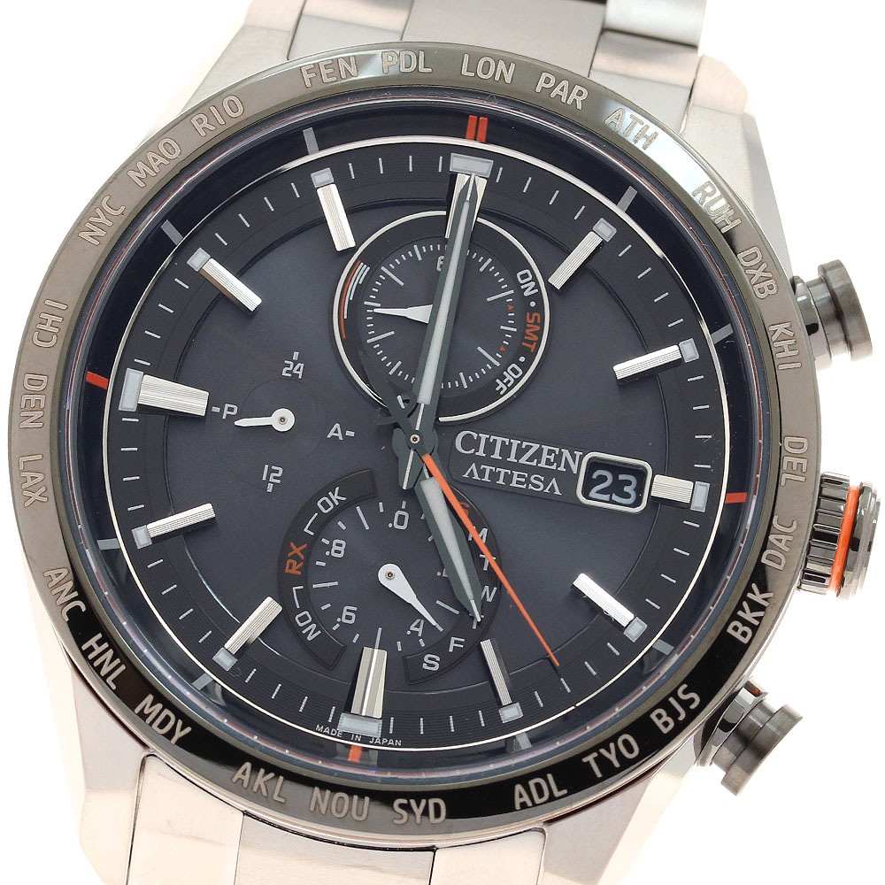 シチズン CITIZEN AT8189-61E/H800-71CN206 アテッサ アクトライン エコドライブ ソーラー電波 メンズ 美品 箱・保証書付き_938562【中古】