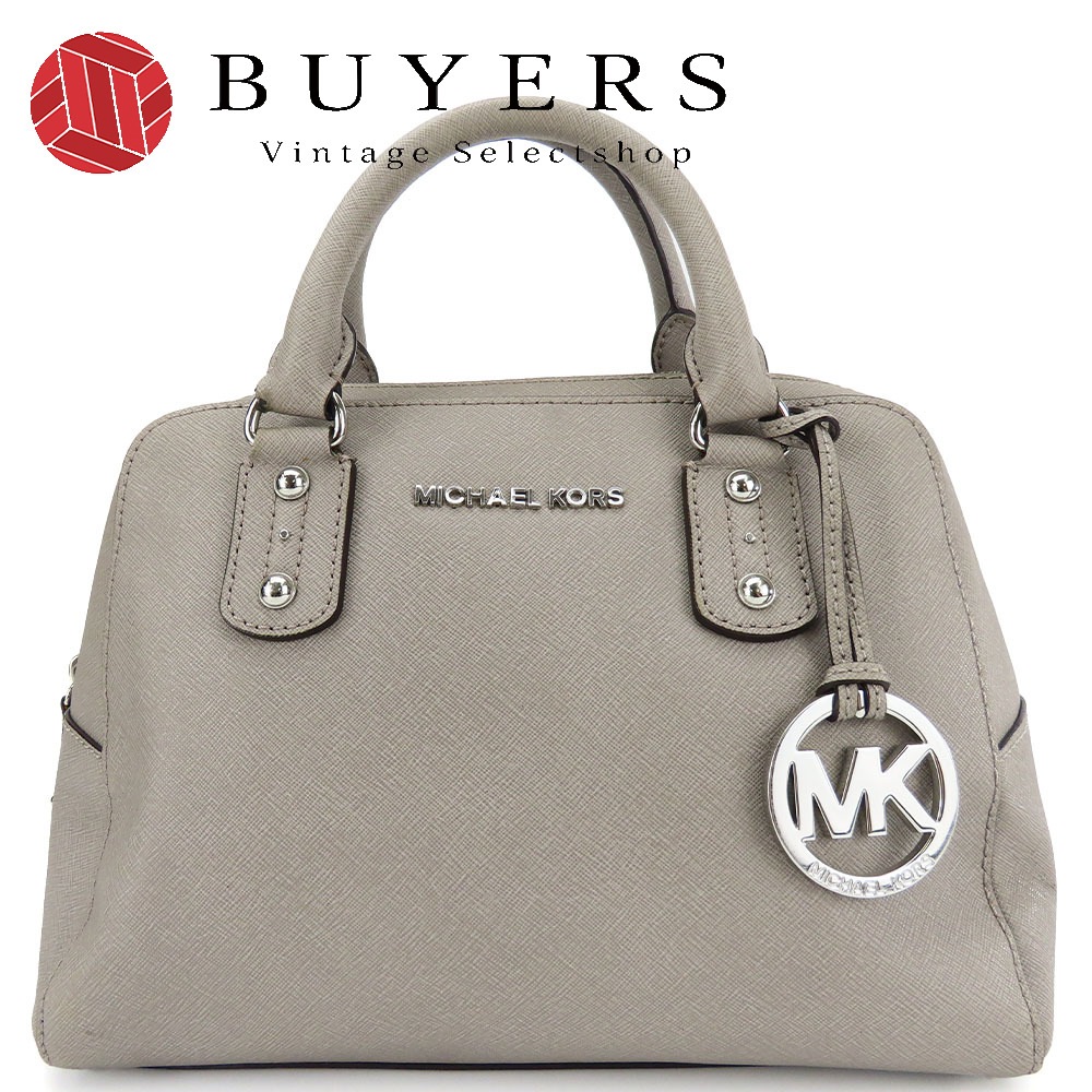 中古 ハンドバッグ レザー グレー シルバー金具 チャーム付き 普段使い シンプル レディース 女性