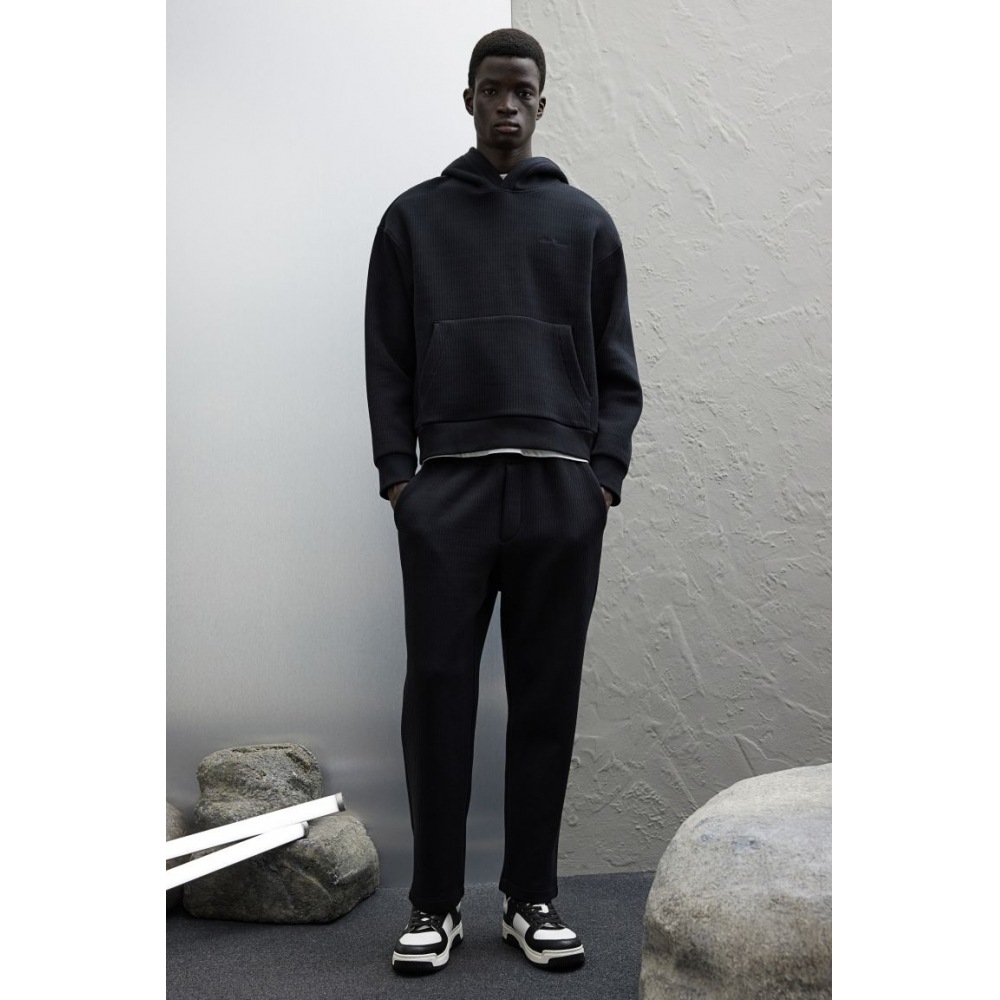 H&M リブ付きフーディールーズフィットブラック