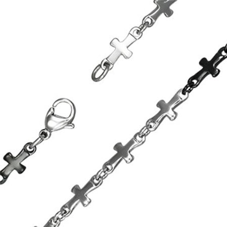 ブラックツートンクロス ステンレスチェーン ネックレス 十字架 アクセサリー 黒色 銀色 ミックス