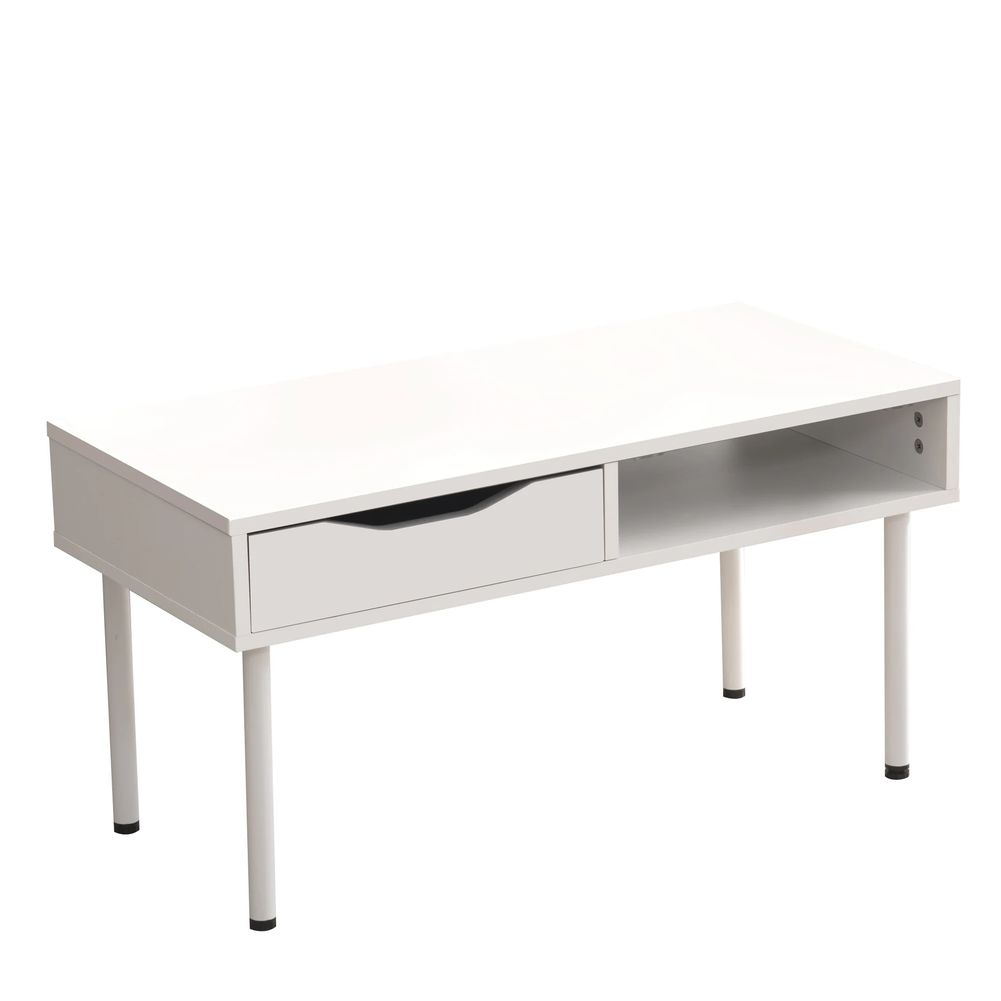 80【新品登場】簡易テーブル ローテーブル センターテーブル リビングテーブル カフェテーブル ソファテーブル 引き出し1つ付き 組み立て簡単 【ホワイト+ホワイト】