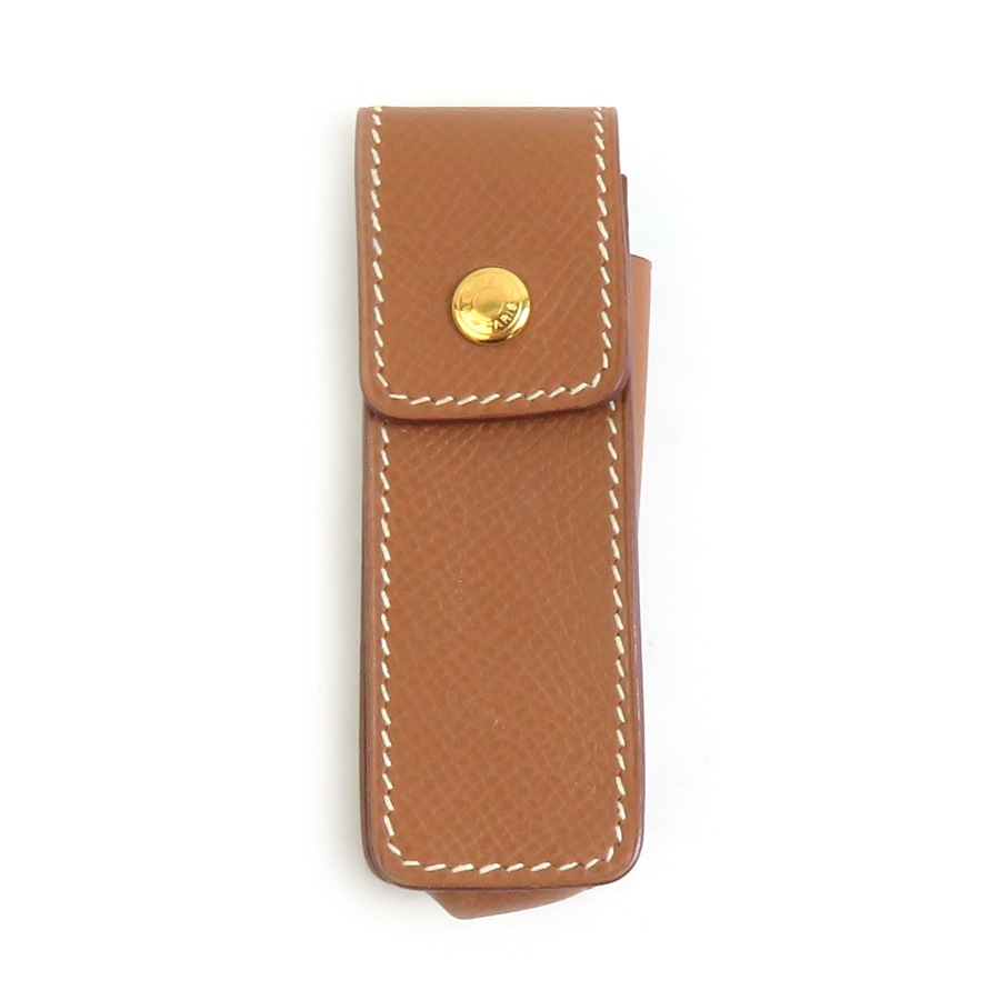 エルメス HERMES ガムケース リップケース レザー ブラウン ゴールド レディース e60815a