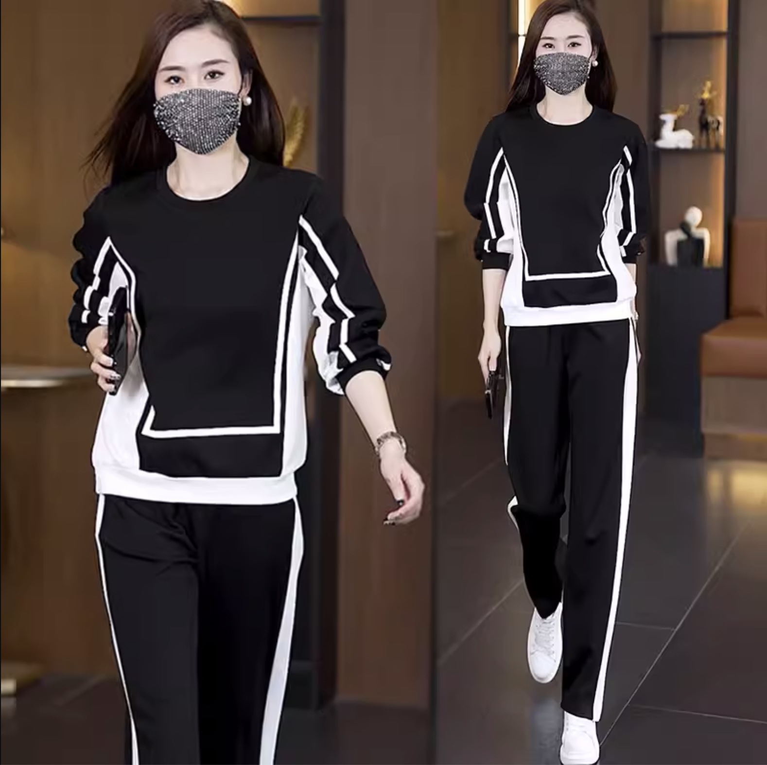 ツーピース ２点セット 上下セット セットアップ ジャージ トップス パンツ ボトムス スウェット 部屋着 長袖 ライン ウエストゴム かわいい 大人可愛い シンプル カジュアル おしゃれ