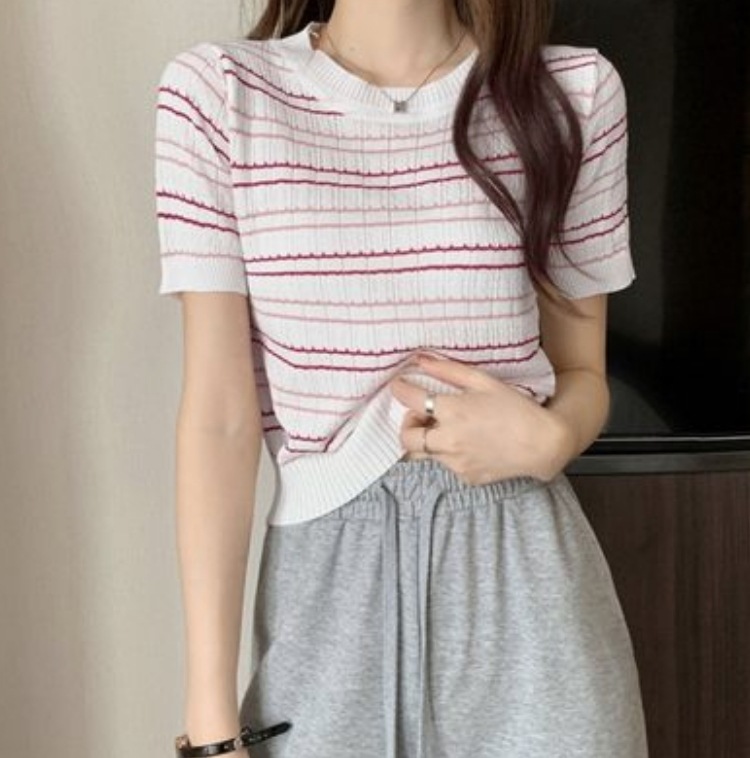 トップス デート ブラウス カットソー ニットソー セーター 袖あり 半袖 柄 春 夏 秋 10代 ボーダー 個性的 ホワイト イエロー レッド グリーン ブルー パープル ブラック S M L XL 5,573円