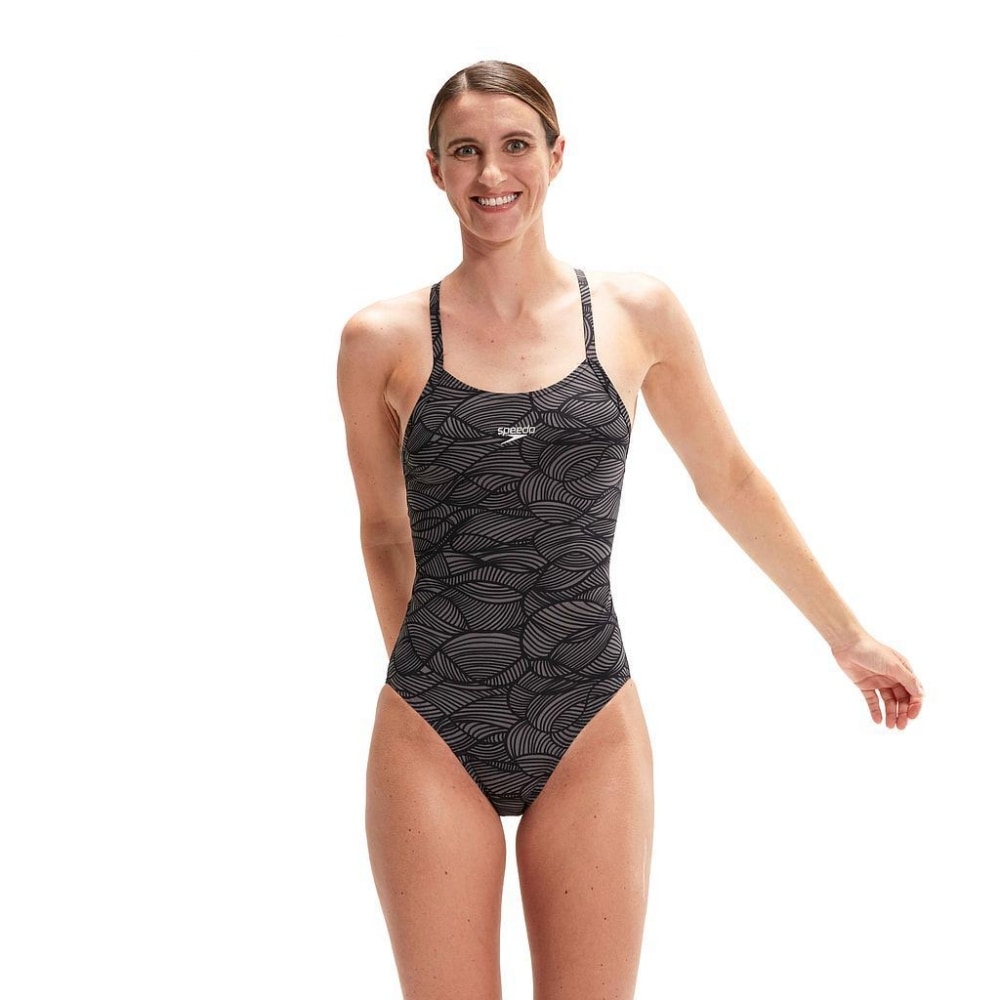 (英国より直送) Speedo レディース/レディース オールオーバープリント クロスバック ワンピース 水着