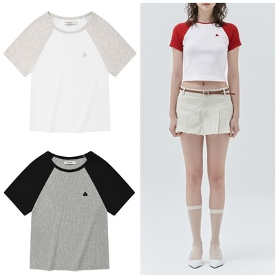PLAIN COLOR MIX RAGLAN CROP T-SHIRT