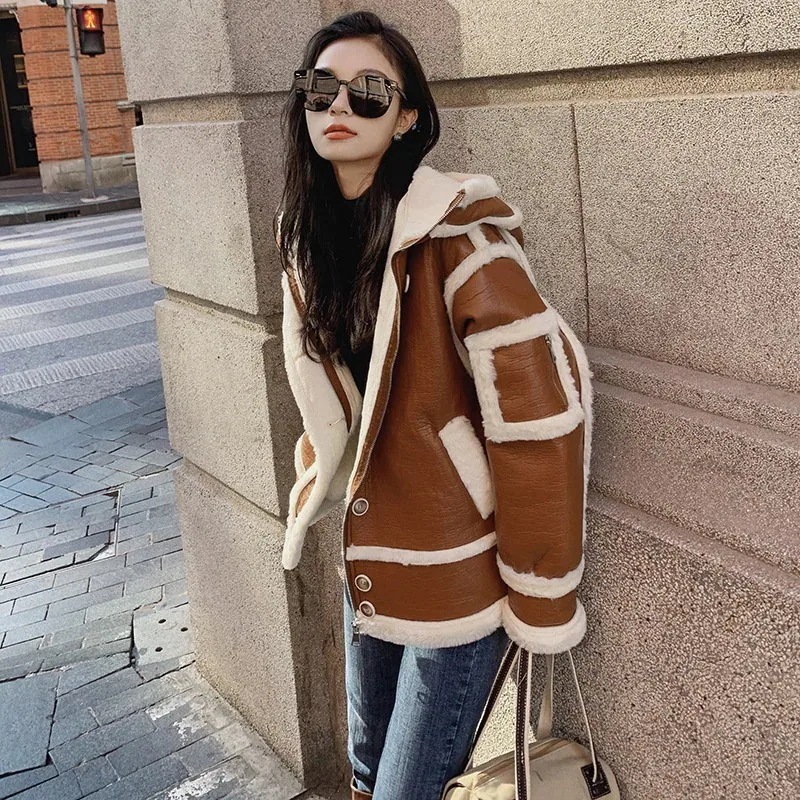 可愛い皮ジャンパーアウターレディースコートショート韓国ファッション冬服トップス人気新作