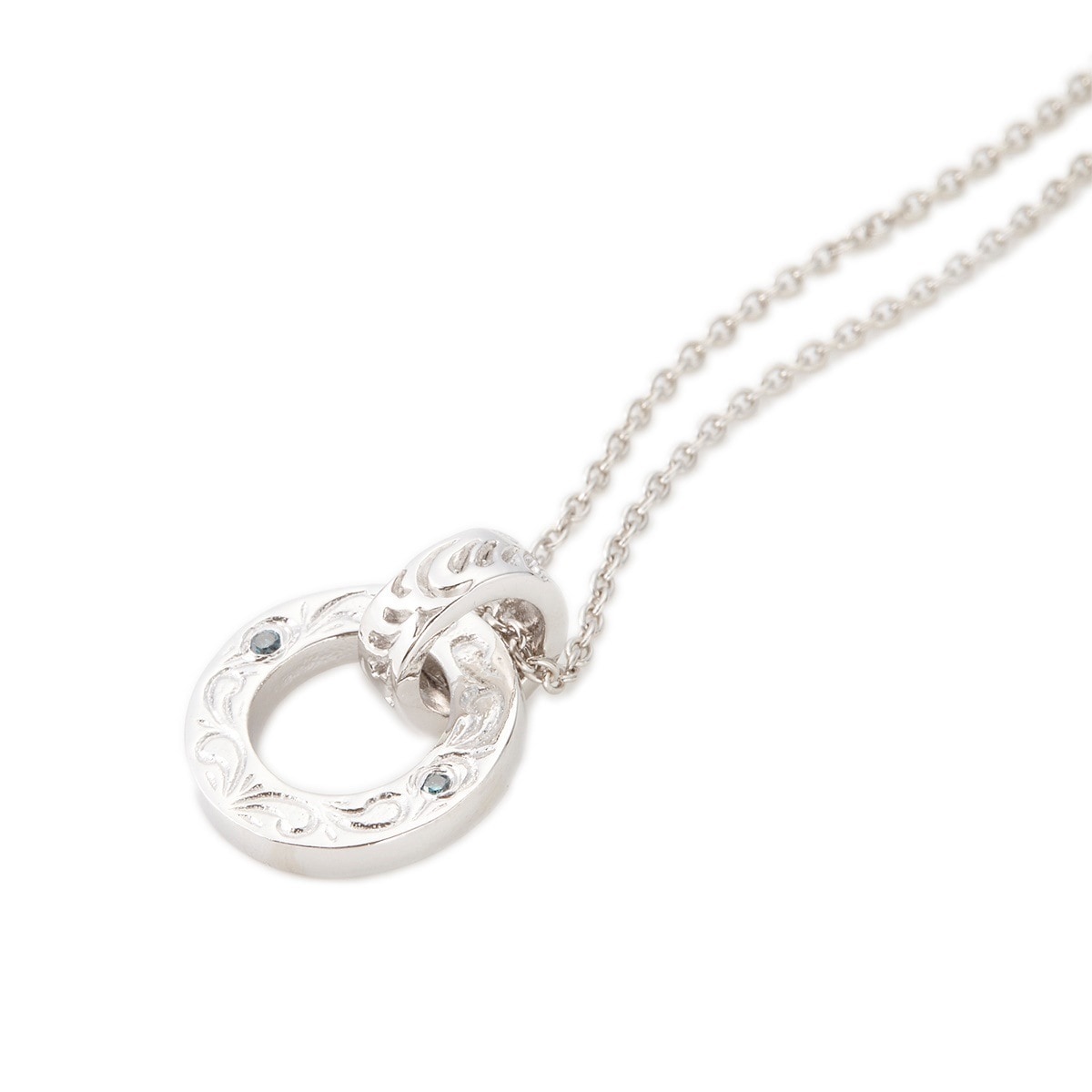 ネックレス メンズ シルバー925製 ブルーダイヤモンド リング ハワイアンジュエリー ハワジュ スクロール 彫刻 銀製品 小豆チェーン 50cm 夏 海 南国 おしゃれ 綺麗 繊細 上品 高級感 カ