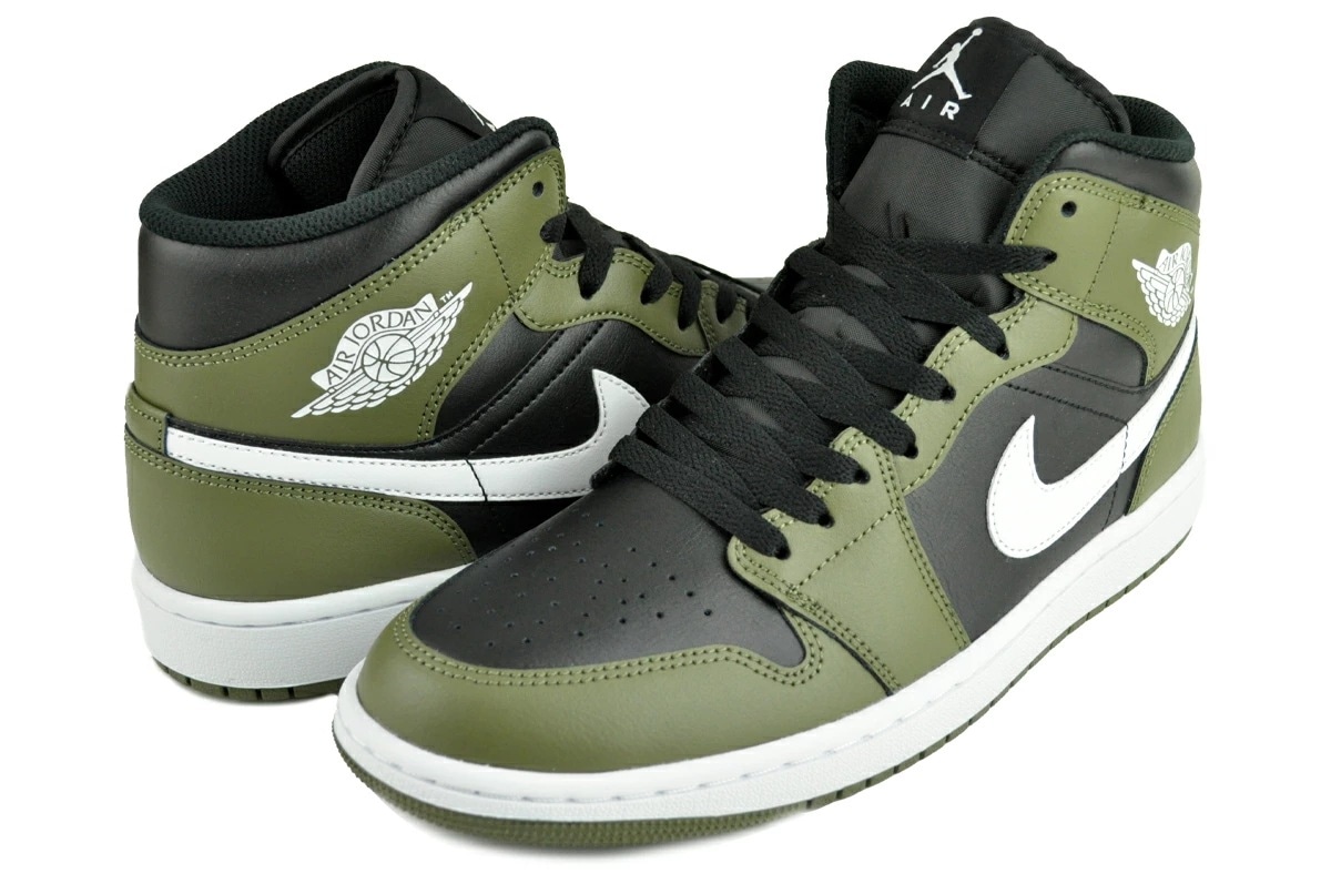 エアジョーダン1ミッド ブラック ホワイト ミディアムオリーブ セイル dq8426-092