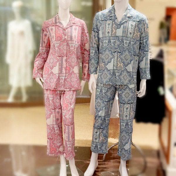 男性女性 輸入綿ニット ペイズリー捺染 パジャマSET (WPA2506M/W)_s