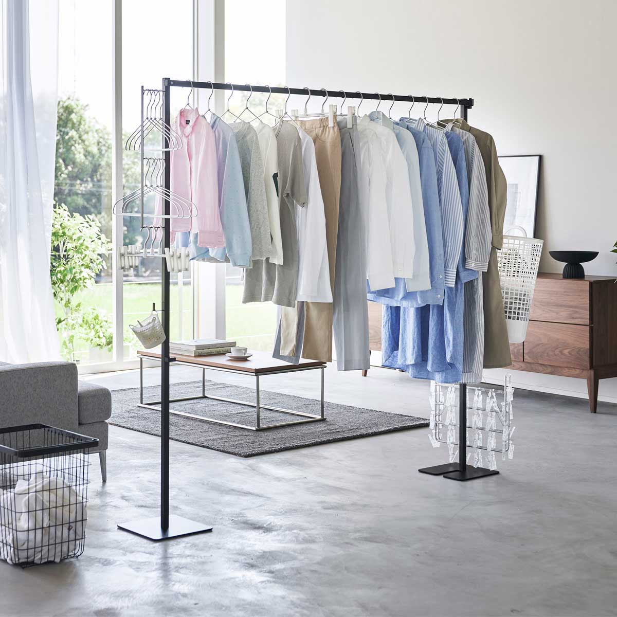 室内干し 山崎実業 tower タワー 折り畳み室内物干し ブラック