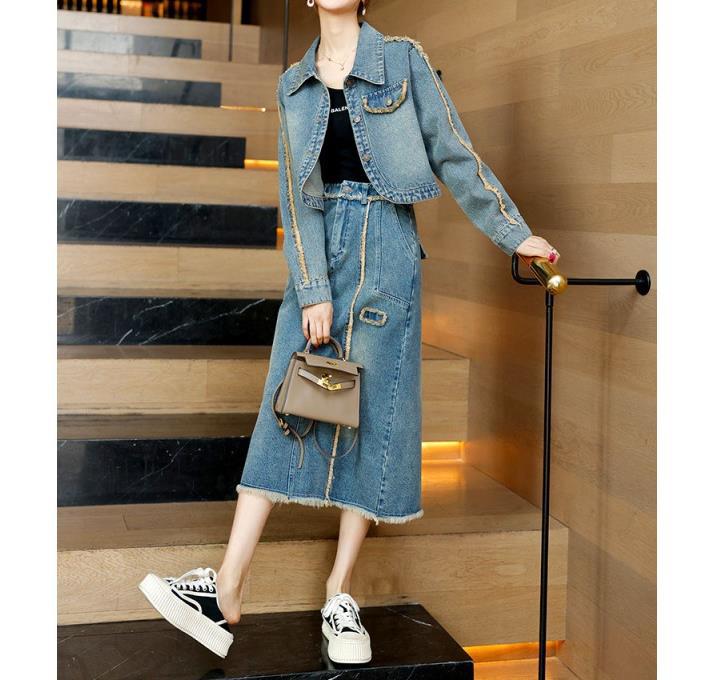 セットアップ 涼しく楽ちんセットアップ新作 おしゃれ カジュアル ハイウエスト デニムスカート デニムジャケット 二点セット 気質 百掛け セットアップ