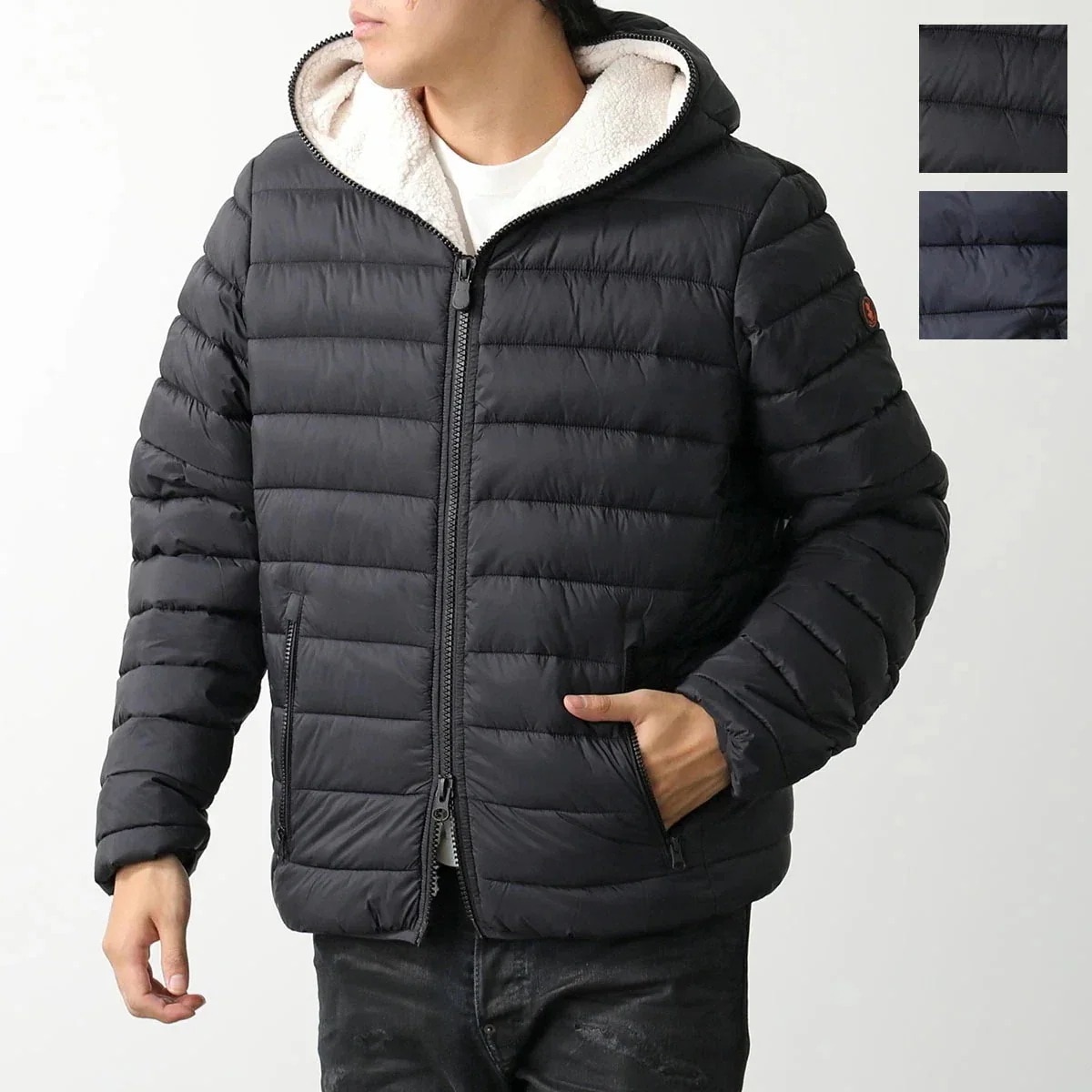 SAVE THE DUCK セイブザダック エコダウン ジャケット MORUS D31859M GIGO メンズ 中綿 フード付 ボア ロゴ カラー2色