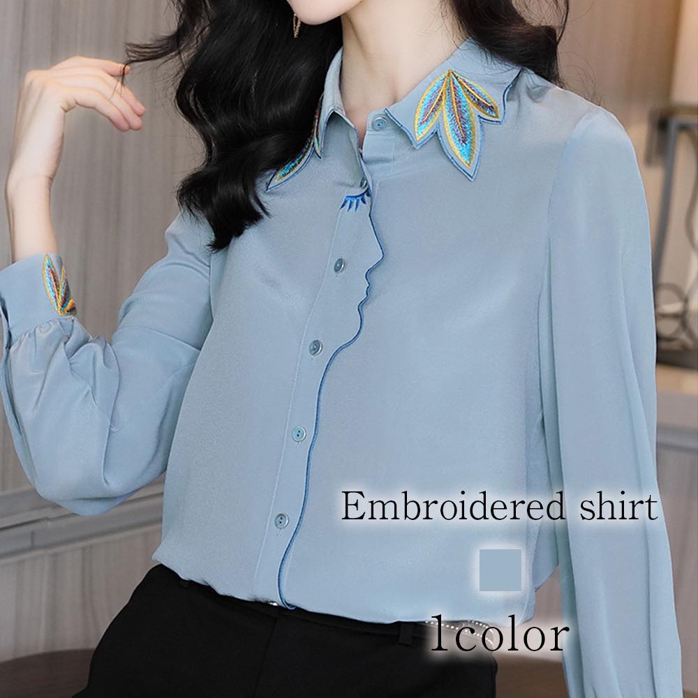 シャツ レディース 刺繍シャツ カジュアル スポーツ 麻 形態安定 襟付き ポロシャツ ブランド かわいい 冬 長袖 カットソー トップス 大人 おしゃれ 秋 ブラウス Tシャツ しわになりにくい オ