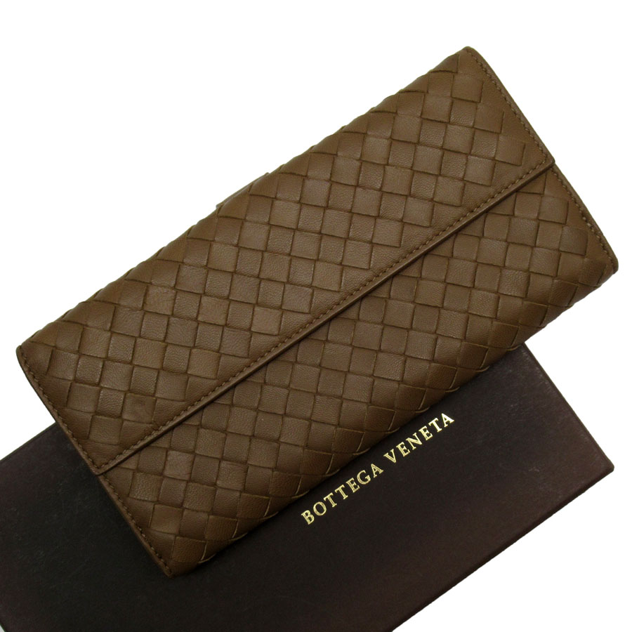 ボッテガヴェネタ BOTTEGAVENETA 二つ折り長財布 イントレチャート レザー ブラウン ユニセックス t19041g