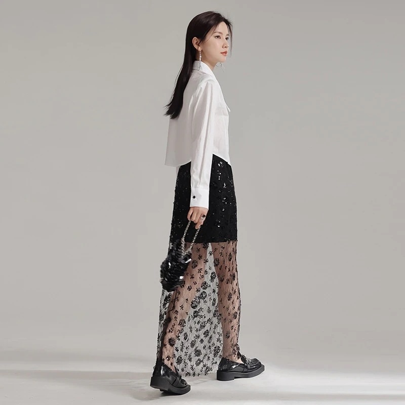 【J.Fashion】 2024夏 チュールスカート シアー 花柄 Aライン キラキラ レディース ロングスカート 関連商品は店で購入可能30%までに制限