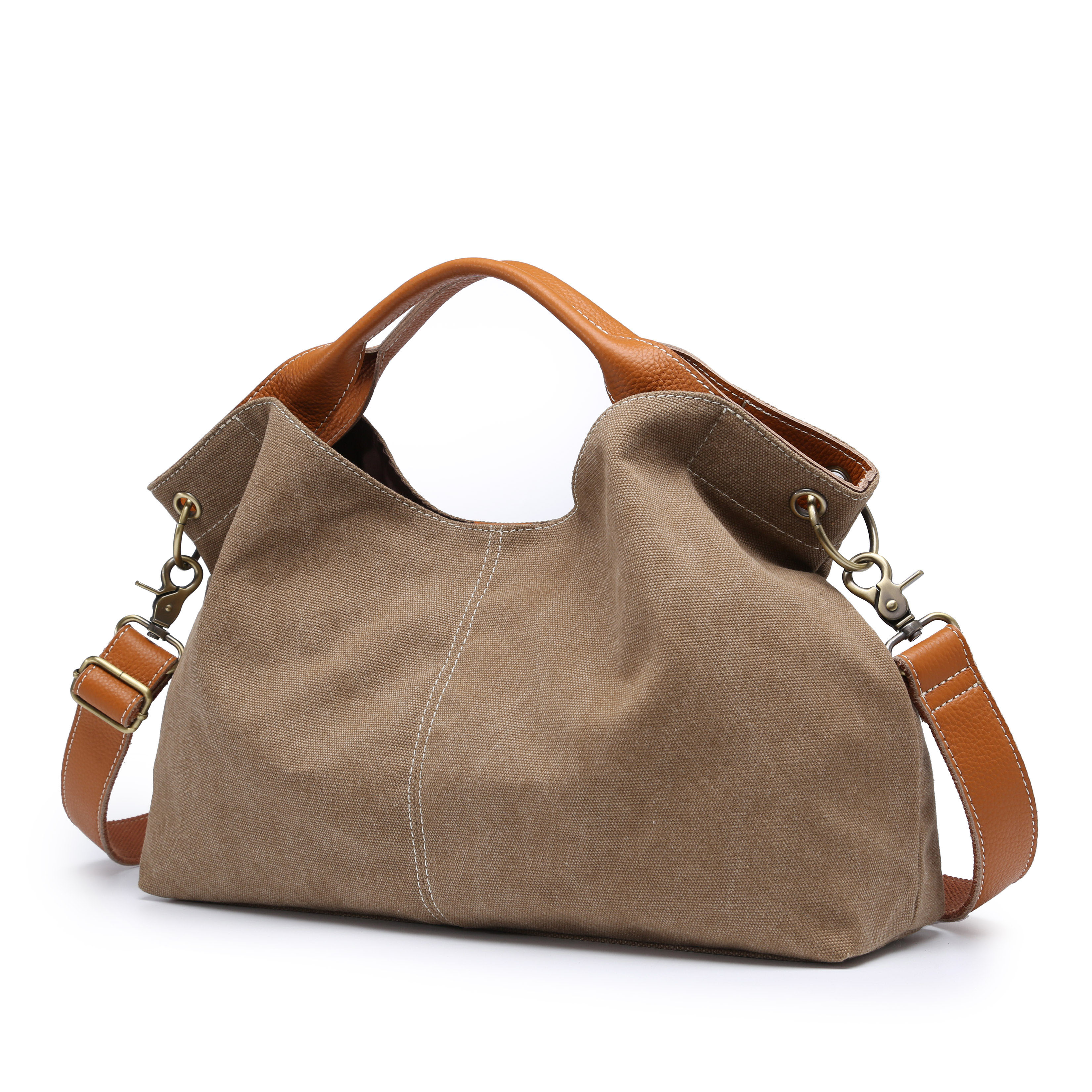 トートバッグ　帆布　本革　大容量　通勤通学　レディース　A4 キャンバス　モカ色 ST116