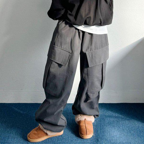 Hスタイル(PT)ヘビー綾織りコットンカーゴパンツ 春 秋 バンディングパンツ スラックス ワイドパンツ 男女共用