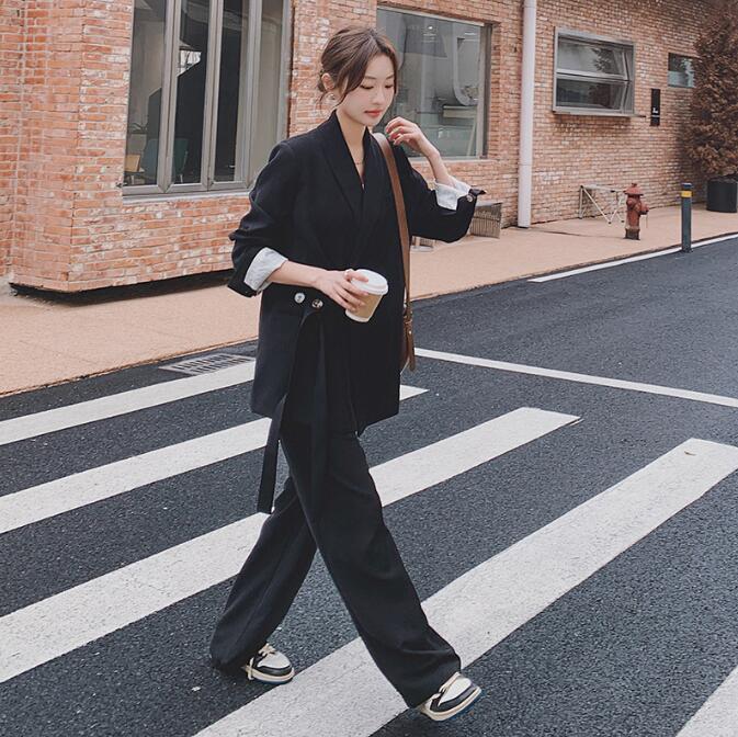 2点スーツセット 長袖 ジャケット+パンツ 女性スーツ パンツスーツ レディーススーツ セットアップ リクルートスーツ カジュアル ビジネススーツ ワイドパンツ ボトムス 高品質 フォーマル スリム