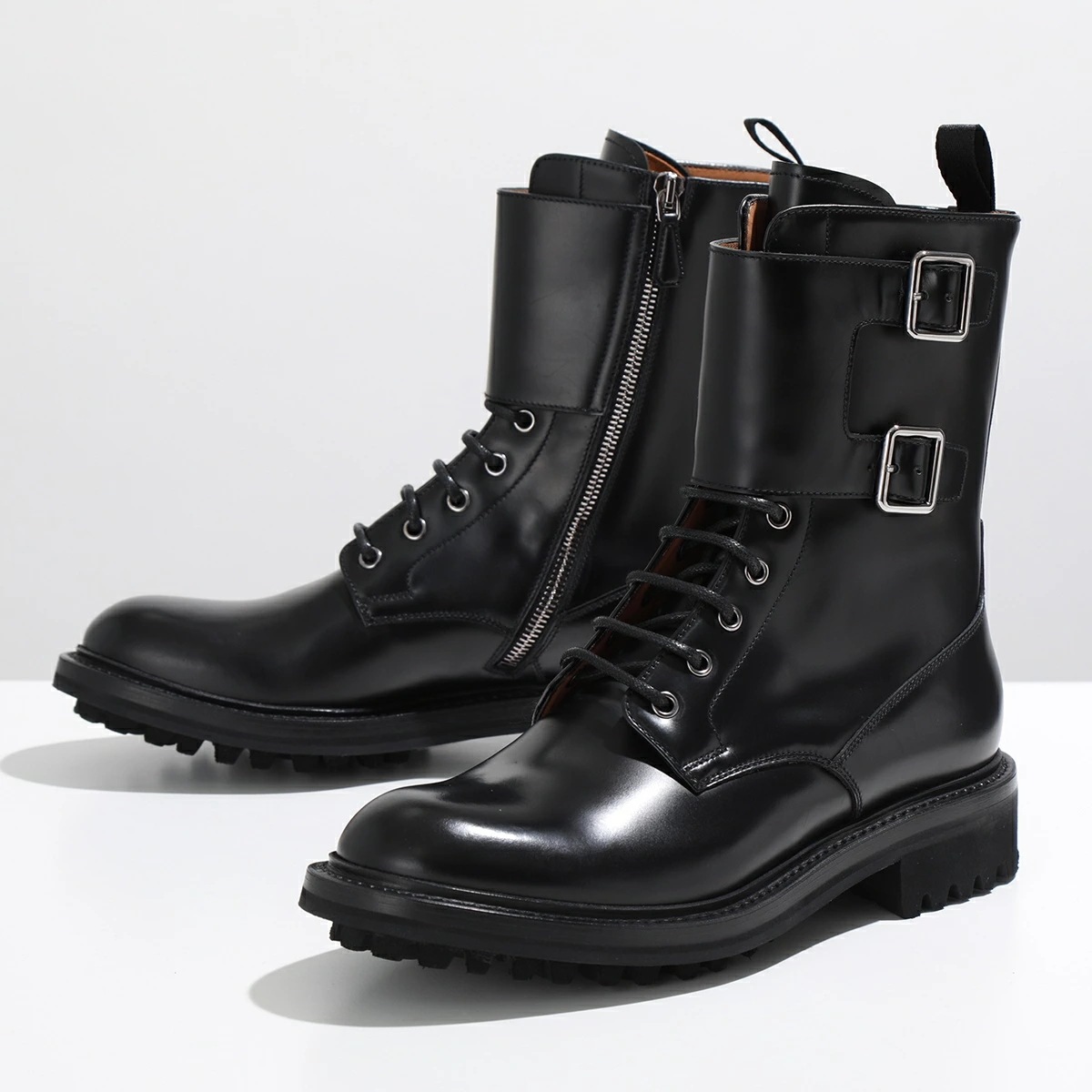 Churchs チャーチ ショートブーツ CARLY カーリー DT0174 9SN レディース レザー サイドバックル サイドジップ レースアップ シューズ 靴 F0AAB/BLACK