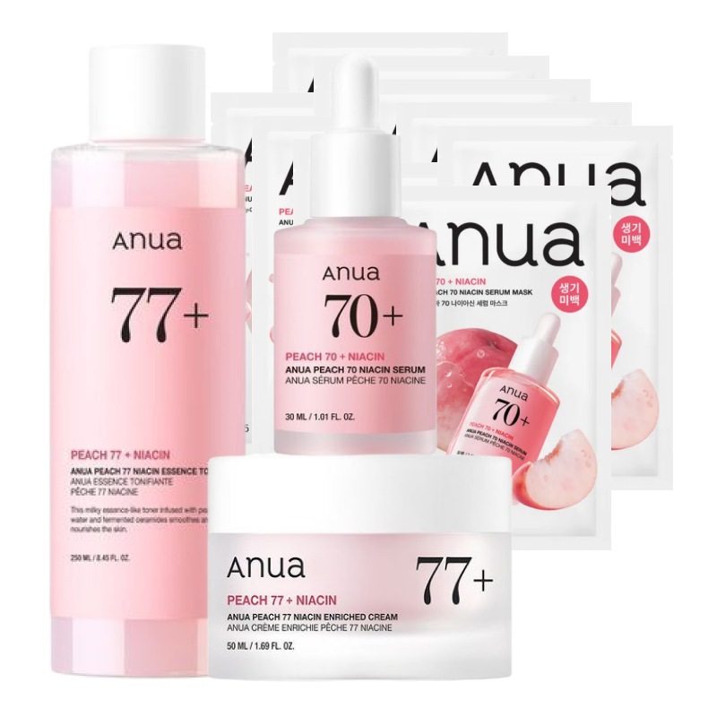 桃 4点 セット(マスクパック 10枚+トナー 250ml+セラム 30ml+クリーム 50ml) / 韓国 人気 ナイアシンアミド エイジング スキンケアセット 毛穴 弾力