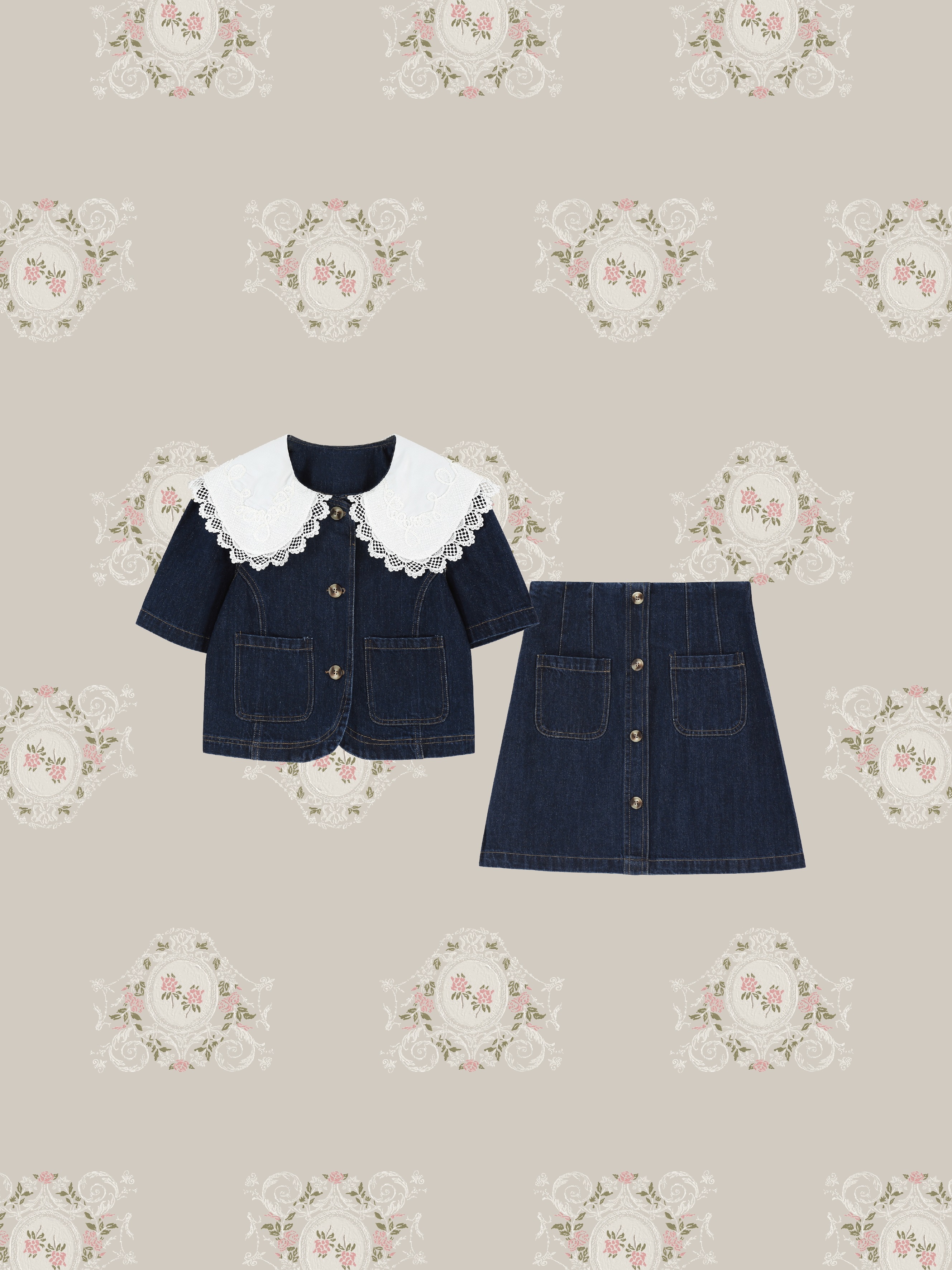 Denim Baby Collar Set Up - LA POMME petitセットアップ