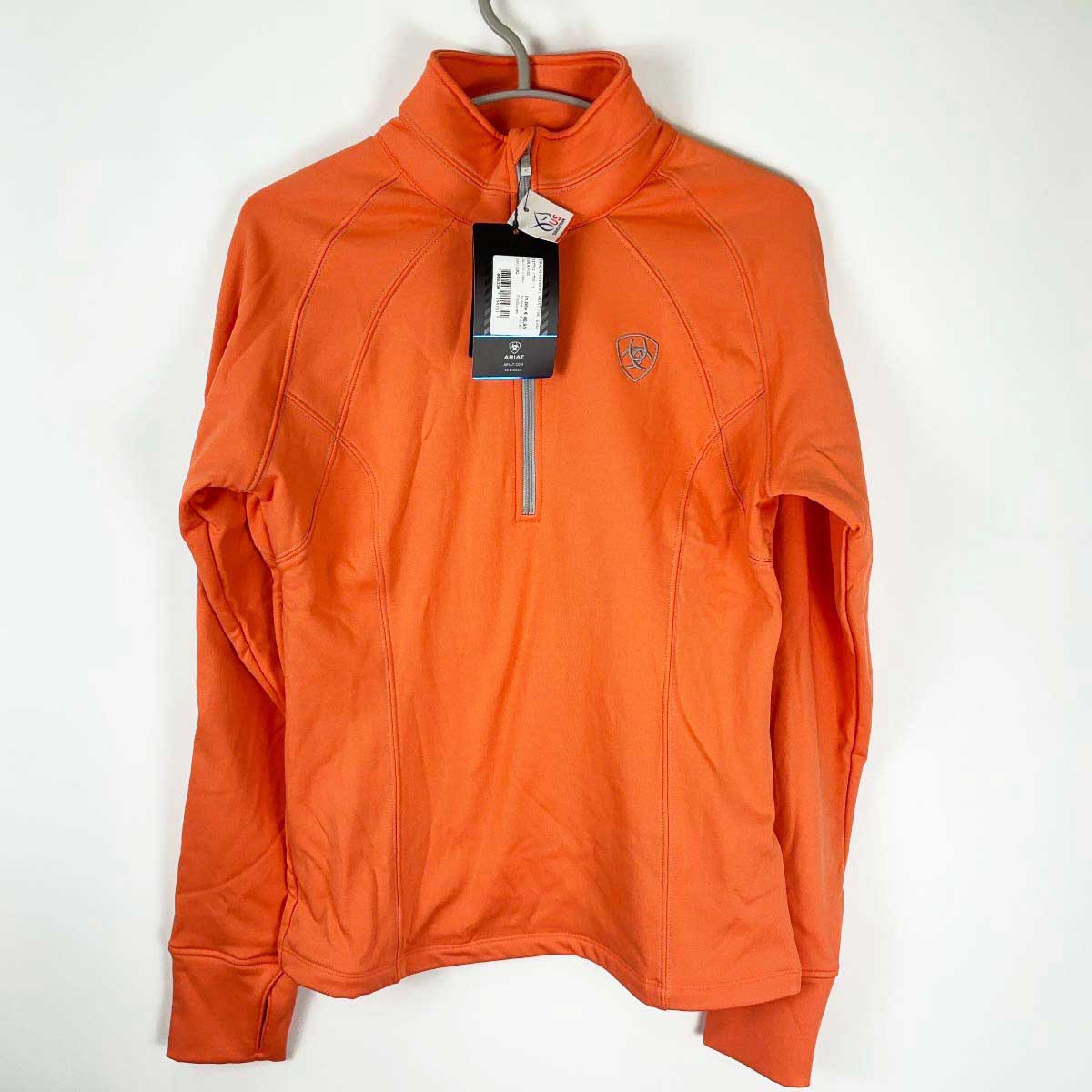 【中古・未使用品】ARIAT アリアット TEK チーム ハーフジップ ストレッチ トレーニングシャツ S オレンジ レディース 乗馬 馬術