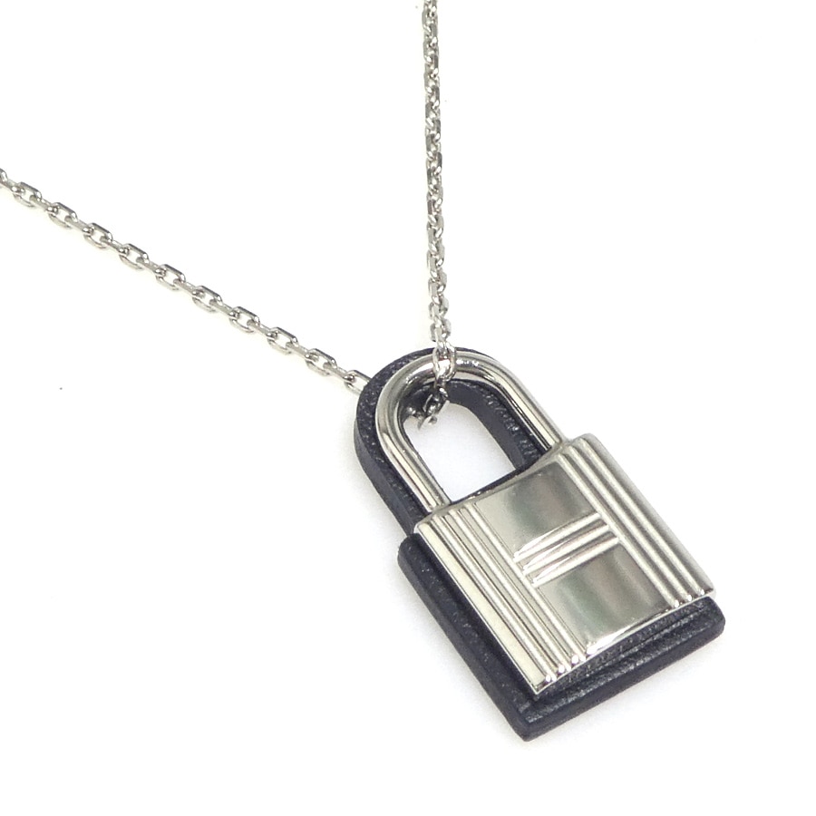 エルメス HERMES ネックレス O’Kelly オーケリーPM メタル/レザー シルバー/ブラック レディース e60707i