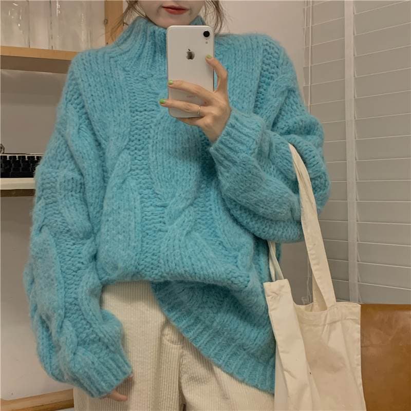 ニット オーバーサイズ レディース ハイネック セーター 長袖 かわいい シンプル カジュアル こなれ感 ラフ モテかわ 楽ちん 無地 秋 冬 青 グレー 赤 白 キャメル ピン 大人可愛い 韓国 オ