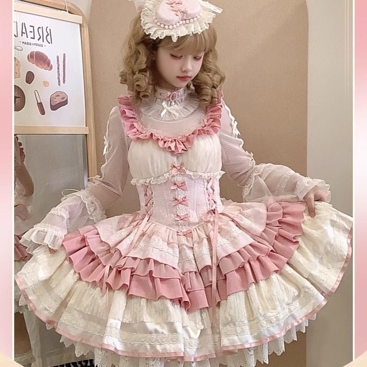今季新作サテンウールミルフィーユ 洋服 jsk バレエ風 甘い ワンンピース リボン ロリータ コスチューム